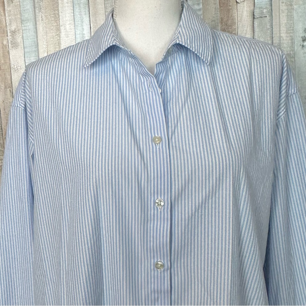 System of Motion 14 10 Blue Stripe Walter Shirt Button Down Top Travel Career - Picture 4 of 13